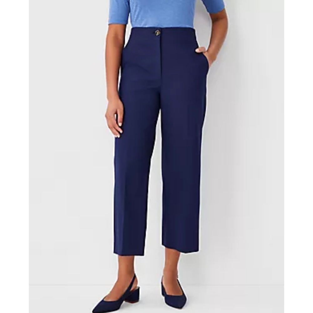 Ann Taylor Kate Curvy Navy Blue High Rise Wide Leg Crop Trousers NWT Size 10P